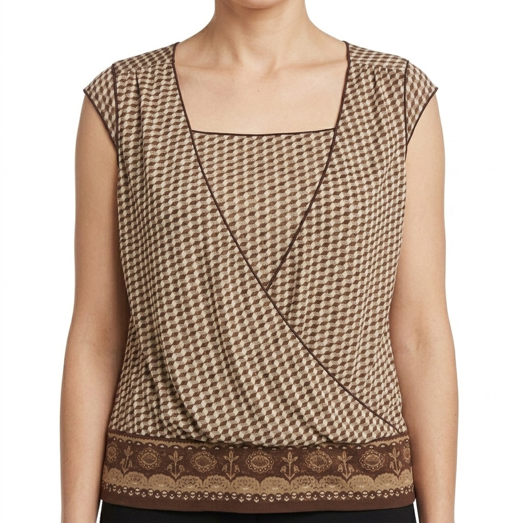 Studio M Geometric Brown Tan Squares Layered Tank Top Sleeveless Blouse Size L